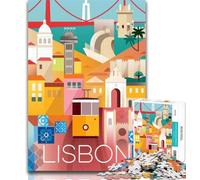 Puzzle da 1000 pezzi, città di Lisbona, Portogallo, arte, puzzle da 1000 pezzi per adolescenti, arte a carboncino, per ammazzare il tempo in casa, decorazione per la casa, 75x50cm