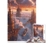 Puzzle da 1000 pezzi - Città steampunk al tramonto Decorazione per la casa Giocattoli Regali di compleanno Gioco educativo Allena il tuo cervello e le tue mani Dimensioni 38x26cm