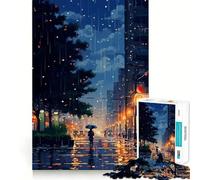 Puzzle da 1000 pezzi "Città tranquilla e piovosa" in pixel art,incastro perfetto,gioco stimolante per la mente,ideale per i momenti di relax,decorazione natalizia da parete (38x52cm)