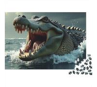 Puzzle da 1000 pezzi "Coccodrillo nell'oceano": un coccodrillo gigante in mare. Gioco educativo per adulti. Bellissima decorazione, difficile e stimolante, ideale come regalo di compleanno. 52x38 cm.