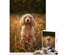 Puzzle da 1000 pezzi Cocker Spaniel in un campo di girasoli Decorazione per la casa Giocattoli Ottimo regalo per giochi Gioco pratico Lista dei desideri con Babbo Natale Dimensioni 38x52cm