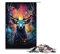 Puzzle da 1000 pezzi colorati "Cervi psichedelici nella tempesta" in legno per bambini interazione genitori-figli 1000 pezzi (38x26 cm)