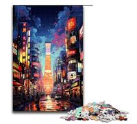 Puzzle da 1000 pezzi colorati psichedelici al neon della città di Tokyo in legno per bambini interazione genitori-figli 1000 pezzi (75x50 cm)
