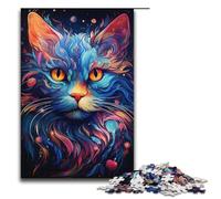 Puzzle da 1000 pezzi colorati psichedelici fiabe gatto blu puzzle in legno per bambini interazione genitori-figli 1000 pezzi (38x26 cm)
