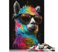 Puzzle da 1000 pezzi colorato Alpaca con occhiali per adulti e adolescenti, puzzle in legno, regali per la vigilia di Natale, 1000 pezzi (75x50 cm)
