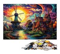 Puzzle da 1000 pezzi colorato arcobaleno città mulino a vento per adulti decorazione puzzle giocattoli buon regalo per e adolescenti età 14 e oltre 1000 pezzi (38x26 cm)