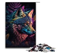 Puzzle da 1000 pezzi colorato astratto a forma di lupo per adulti gioco educativo in legno 75x50 cm