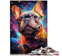 Puzzle da 1000 pezzi, colorato Bulldog francese psichedelico, adatto per adulti, puzzle in legno, puzzle di decorazione per la casa, dimensioni: 50 x 75 cm