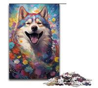 Puzzle da 1000 pezzi colorato dipinto psichedelico di Shiba Inu puzzle in legno giochi educativi decorazione per la casa 75x50 cm