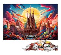 Puzzle da 1000 pezzi colorato e psichedelico puzzle della Sagrada Familia per adulti puzzle in legno decorazione per la famiglia 1000 pezzi (75x50 cm)