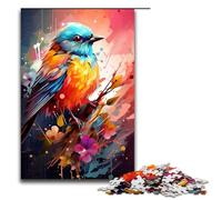 Puzzle da 1000 pezzi colorato psichedelia di un grazioso uccellino azzurro gioco di puzzle per adulti adatto a coppie e adolescenti dai 14 anni in su 75x50 cm.