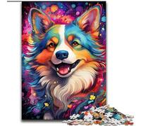 Puzzle da 1000 pezzi colorato raffigurante un cane Corgi,in legno,livello principiante,ideale come regalo di compleanno e per le feste,50x75cm,attività per adulti e famiglie