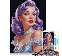 Puzzle da 1000 pezzi con abito iridescente da pin-up dai capelli viola per adolescenti, gioco di logica, evasione rilassante, taglio di qualità, regalo stagionale (38x26cm)