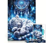 Puzzle da 1000 pezzi con acchiappasogni a forma di tigre bianca addormentata ideale per adolescenti per favorire la memoria migliorare la calma mentale e creare un'opera d'arte da collezione 38x52cm