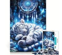 Puzzle da 1000 pezzi con acchiappasogni a forma di tigre bianca addormentata, ideale per adolescenti, per esercitare la mente, rilassare e creare la lista dei desideri di Babbo Natale 50x75cm
