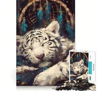 Puzzle da 1000 pezzi con acchiappasogni a forma di tigre bianca addormentata, ideale per adulti e ragazzi, per migliorare la memoria e favorire il rilassamento 50x75cm - Regalo di Natale