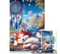 Puzzle da 1000 pezzi con acchiappasogni a forma di volpe addormentata, ideale per adulti, gioco di abilità mentale, divertente e rilassante, con design da assemblare, 50x75cm
