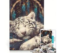 Puzzle da 1000 pezzi con acchiappasogni raffigurante una tigre bianca addormentata gioco educativo antistress compleanno e Natale 50x75cm