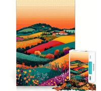 Puzzle da 1000 pezzi con accogliente paesaggio italiano al tramonto e colline,illustrazione minimalista,taglio preciso,gioco di abilità cognitive,divertimento per il tempo libero,regalo rilassante