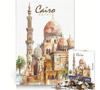 Puzzle da 1000 pezzi con acquerello della città del Cairo per adulti, ideale per il benessere mentale, il sollievo dallo stress, il divertimento e la precisione Regalo di Natale (50x75cm)