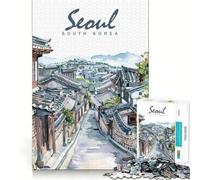 Puzzle da 1000 pezzi con acquerello della città di Seoul per adolescenti, gioco di logica e logica, antistress, taglio liscio, regalo memorabile (38x52cm)
