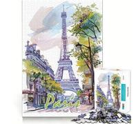 Puzzle da 1000 pezzi con acquerello di Parigi, ideale per adulti, come regalo o per un momento di svago e condivisione, perfetto per compleanni e sorprese (50x75cm)