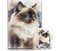 Puzzle da 1000 pezzi con acquerello raffigurante un gatto birmano, per adolescenti, gioco di pensiero logico interattivo, ideale come regalo per occasioni memorabili, dimensioni 50x75cm