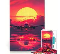 Puzzle da 1000 pezzi con aereo e tramonto per ragazzi, gioco di logica, svago e divertimento, taglio liscio, regalo speciale (38x26cm)