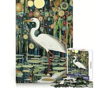 Puzzle da 1000 pezzi con airone bianco in una foresta stellata per adulti, esercizio mentale, divertimento tranquillo, dimensioni perfette, regalo di Natale (38x52cm)