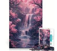 Puzzle da 1000 pezzi con alberi di ciliegio e cascata, ideale per adolescenti, antistress, taglio di alta qualità, (38x52cm)
