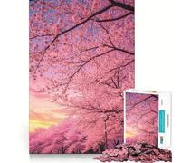 Puzzle da 1000 pezzi con alberi di ciliegio in fiore al tramonto,taglio premium,gioco creativo per stimolare la mente,momento di pace e divertimento,decorazione natalizia da parete (38x52cm)