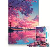 Puzzle da 1000 pezzi con alberi di ciliegio rosa in riva al lago, ideale per ragazzi, gioco di logica e attività rilassante, con taglio di alta qualità e design artistico (38x26cm)