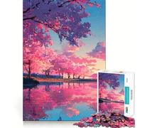Puzzle da 1000 pezzi con alberi di ciliegio rosa in riva al lago ideale per ragazzi per migliorare la memoria facile da realizzare e per il tempo libero con taglio preciso perfetto per decorare