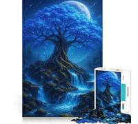 Puzzle da 1000 pezzi con albero blu mistico e cascate, ideale per adulti, regalo, per migliorare la memoria e il tempo libero Decorazione murale con ritagli nitidi (38x26cm)