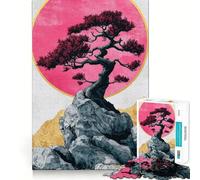 Puzzle da 1000 pezzi con albero bonsai e sole rosa,decorazione a incastro,regalo rompicapo,gioco rilassante,opera d'arte natalizia 38x26cm