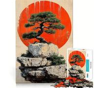 Puzzle da 1000 pezzi con albero bonsai e sole rosso,gioco di precisione con bordi perfetti,giocattolo per allenare la mente,divertimento a gioco lento,regalo di compleanno 38x26cm