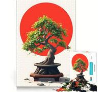 Puzzle da 1000 pezzi con albero bonsai e sole rosso,incastro perfetto,attività di gioco intelligente,divertimento per il tempo libero,regalo di compleanno 50x75cm