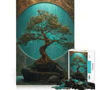 Puzzle da 1000 pezzi con albero bonsai in una finestra circolare,gioco di precisione sui bordi,giocattolo per allenare la mente,divertimento a gioco lento,regalo di compleanno 38x26cm