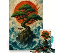 Puzzle da 1000 pezzi con albero bonsai,isola e cancello torii,disegno accuratamente ritagliato,gioco di logica,facile da giocare,regalo divertente per compleanno 38x26cm