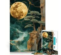 Puzzle da 1000 pezzi con albero bonsai,luna e oro,taglio preciso,gioco stimolante per la mente,facile da giocare,regalo di compleanno 38x52cm