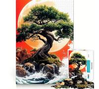 Puzzle da 1000 pezzi con albero bonsai sotto la luna rossa,paesaggio giapponese Gioco di precisione,stimolante per la mente,momento di relax,regalo di Natale 50x75cm