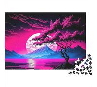 Puzzle da 1000 pezzi con albero di ciliegio al neon, montagna rosa e paesaggio lunare per adulti, gioco educativo, decorazione per la casa, difficile e stimolante, di compleanno. 52x38 cm