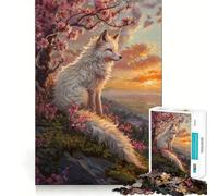 Puzzle da 1000 pezzi con albero di fiori e volpe bianca,gioco per adolescenti che stimola la concentrazione mentale,bordi lisci e tagliati con precisione,ideale come regalo di Natale (38x26cm)