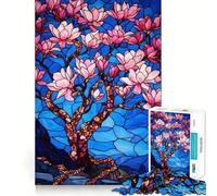 Puzzle da 1000 pezzi con albero di magnolia in vetro colorato per adolescenti, giocattolo intelligente per momenti di condivisione, taglio preciso, pezzo da collezione artistico 50x75cm