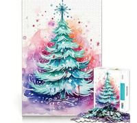 Puzzle da 1000 pezzi con albero di Natale ad acquerello,divertente per allenare la mente,con incastri precisi e senza spazi vuoti,ideale per creare un legame speciale con i propri cari (38x26cm)