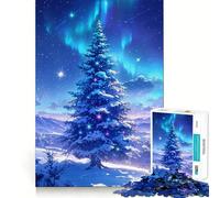 Puzzle da 1000 pezzi con albero di Natale e luci del nord, ideale per ragazzi, gioco di logica e divertimento per tutta la famiglia, taglio di qualità, regalo elegante (50x75cm)