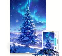 Puzzle da 1000 pezzi con albero di Natale e luci del nord per adulti un'attività divertente che stimola la memoria e permette di giocare insieme con bordi precisi ideale come regalo stagionale 38x52cm