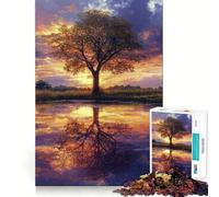 Puzzle da 1000 pezzi con albero riflesso al tramonto, incastro perfetto, sfida artistica e mentale, gioco divertente per il tempo libero, regalo di compleanno (50x75cm)