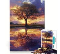 Puzzle da 1000 pezzi con albero riflesso al tramonto, taglio premium, gioco per lo sviluppo della mente, momento di pace e divertimento, regalo di compleanno (38x26cm)