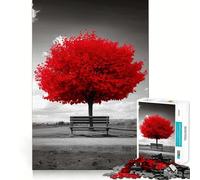 Puzzle da 1000 pezzi con albero rosso e panchina per adolescenti, giocattolo antistress, taglio di alta qualità, (50x75cm)